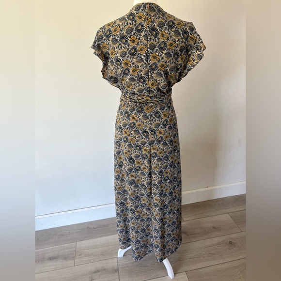 MISA Los Angeles Carolina Dress Floral Short Flutter Sleeve True Wrap Midi Dress - Picture 9 of 12